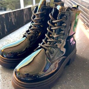 NWT STARMERX Girls Ankle Boots Lace Up Combat Boot Side Zipper Size 4 Black